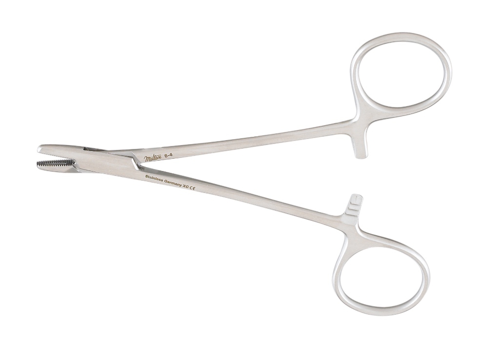 Needle Holder 4-3/4 Inch Length Serrated Jaws Finger Ring Handle by Integra York PA, Inc. (Miltex)  ID 8-4